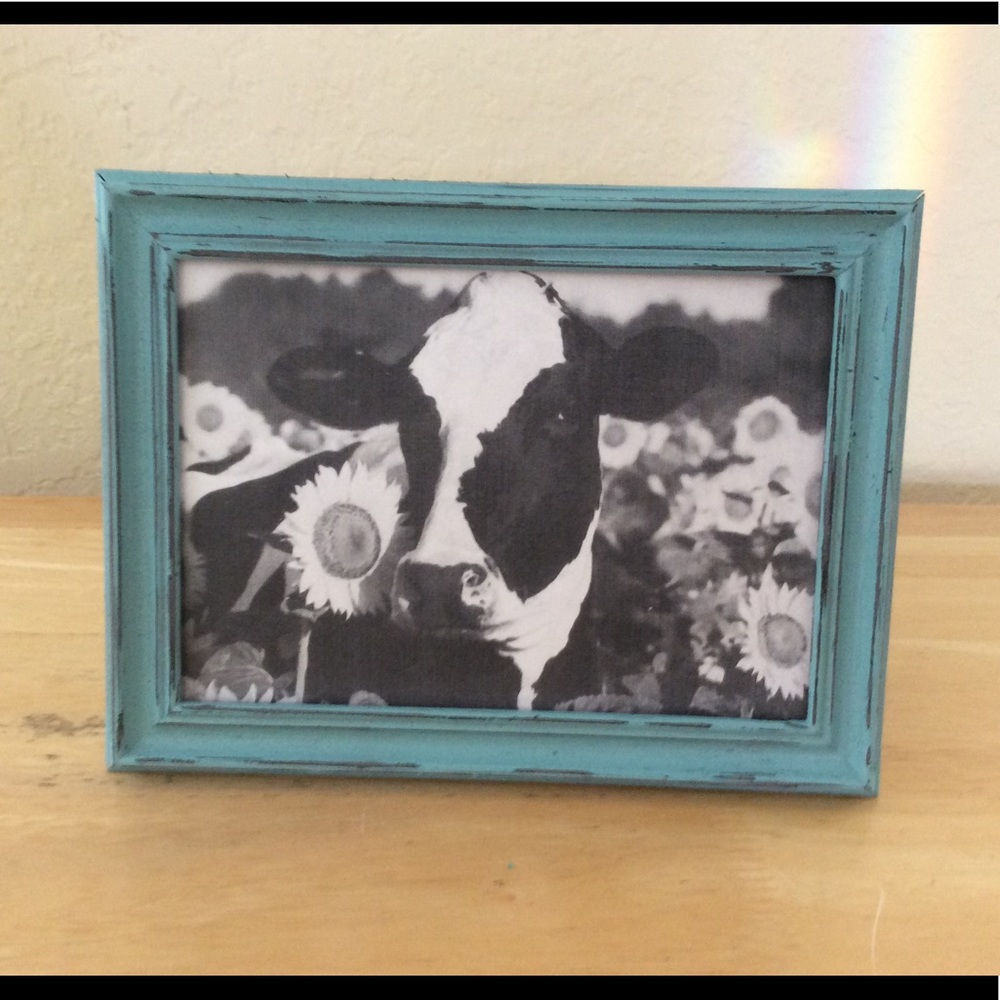 Farmhouse Cow & sunflowers picture 5x7 w/frame